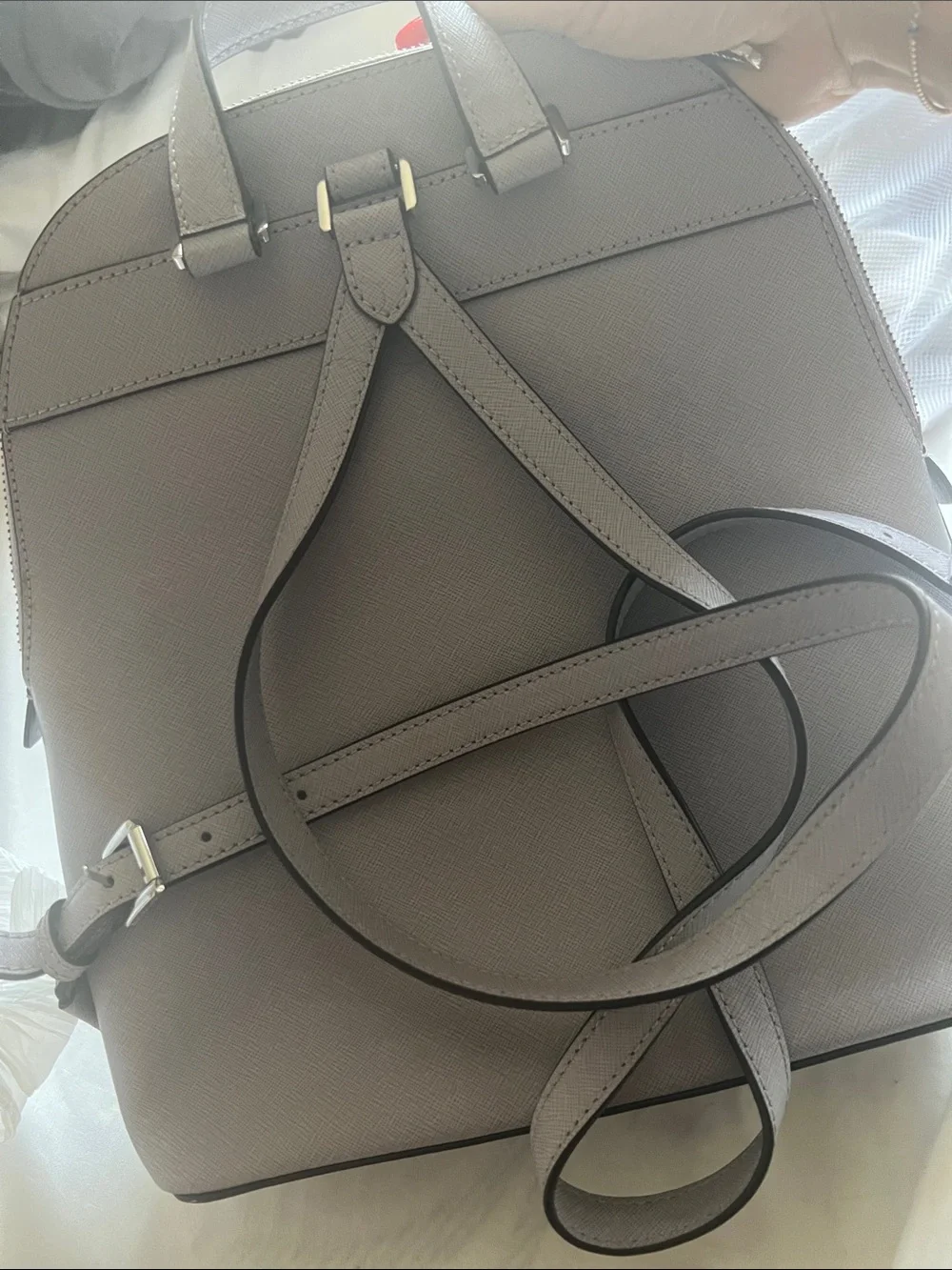 MICHAEL KORS Pale Gray Saffiano Leather Backpack with Gold Hardware